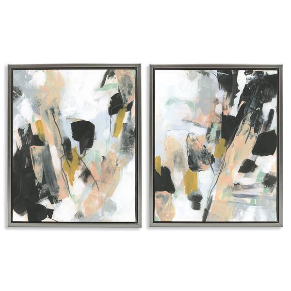 Stupell Industries Black Splatter Abstractions by June Erica Vess 2-Pieces Gray Floater Frame Abstract Graphic Art Print 31 in. x 25 in.