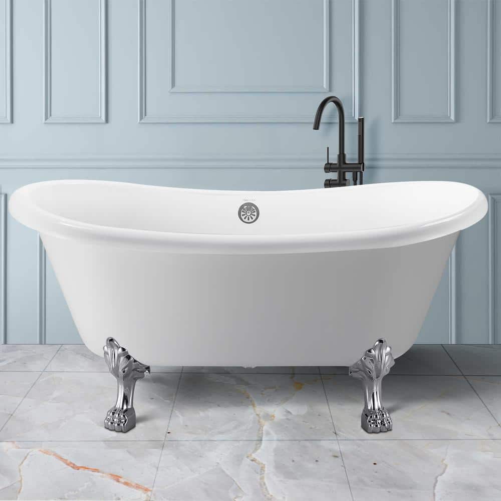 Mokleba Victoria 67 in. Modern Luxury Acrylic Freestanding Oval Shaped Double Slipper Clawfoot Non-Whirlpool Bathtub in White -  WSHDRMAFL0048