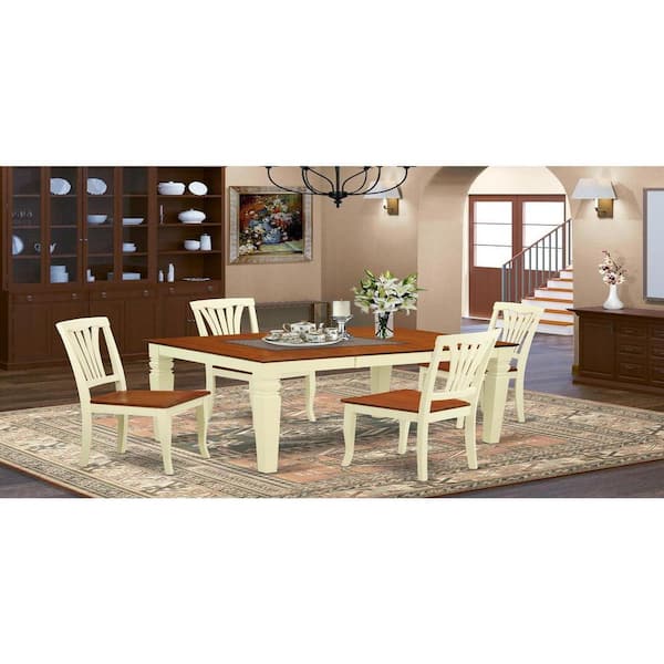 East West Furniture 5-Piece Buttermilk and Cherry Finish Solid Wood Top Dining table with 4 Chairs with Lattice Back