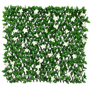 6.5 ft. W x 3.3 ft. H Artificial PE Faux Ivy Leaf Privacy Screen Fence Hedges with Flower, Green and White