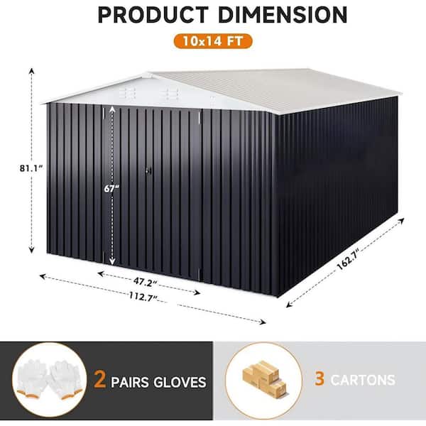 はやと VIWAT 10 ft. W x 14 ft. D Outdoor Metal Shed Storage with Updated