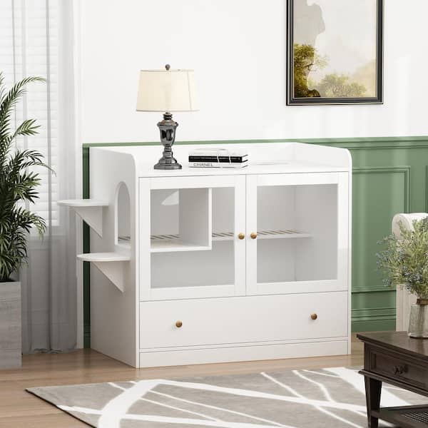 Luxury Cat Litter Box Enclosure, XL Multi-Purpose Cat Condo Hidden Litter Box with Large Drawer and Stairs for Most Cats