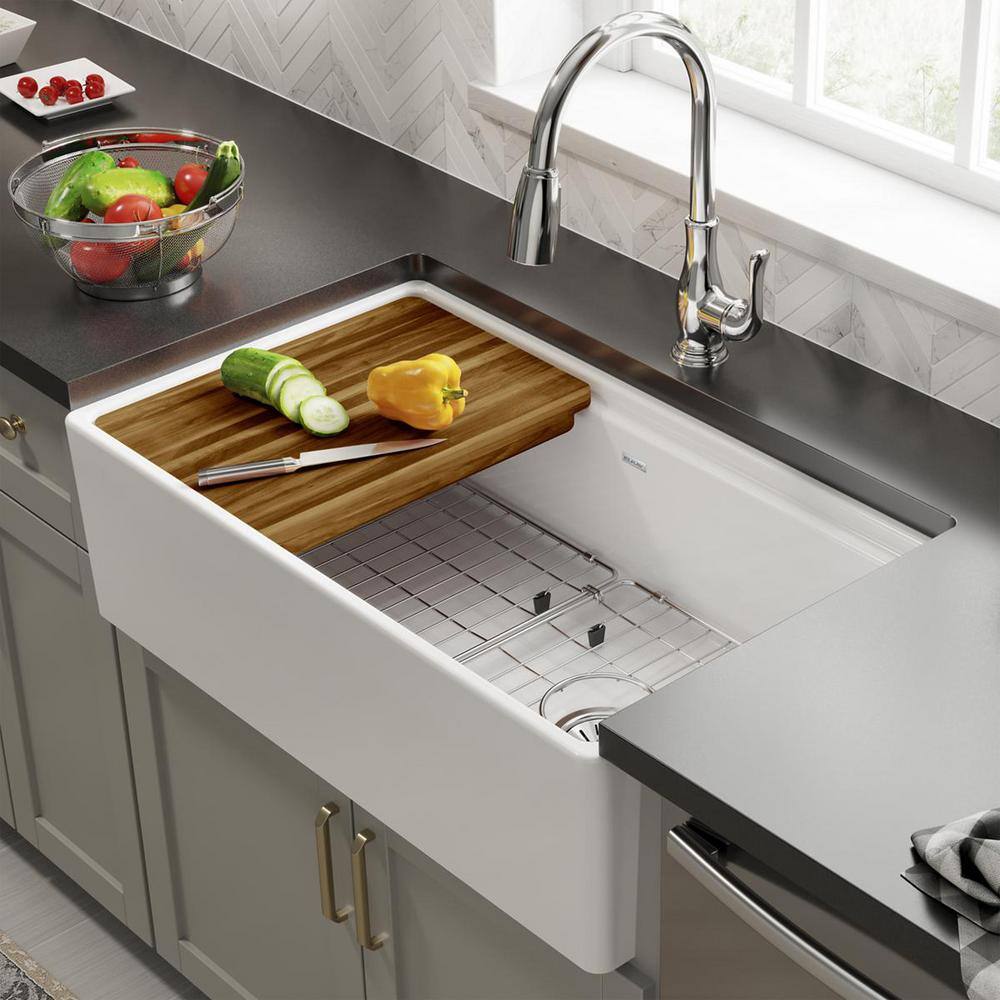 Elkay 33" White Fireclay Single Bowl Farmhouse Sink Kit