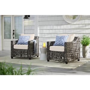 Briar Ridge Brown Wicker Outdoor Patio Deep Seating Lounge Chair with CushionGuard Almond Tan Cushions (2-Pack)
