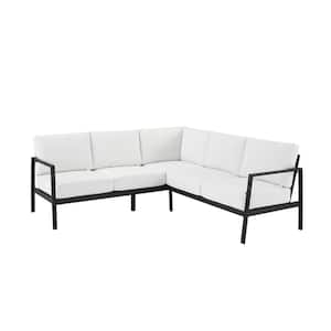 Harper Hill Black Aluminum Frame Outdoor Sectional with Sunbrella White Cushions