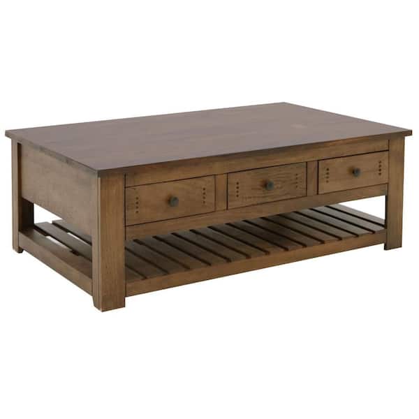 Linaa 55 in. Barrel Brown Rectangle Wood Coffee Table with Includes Drawers