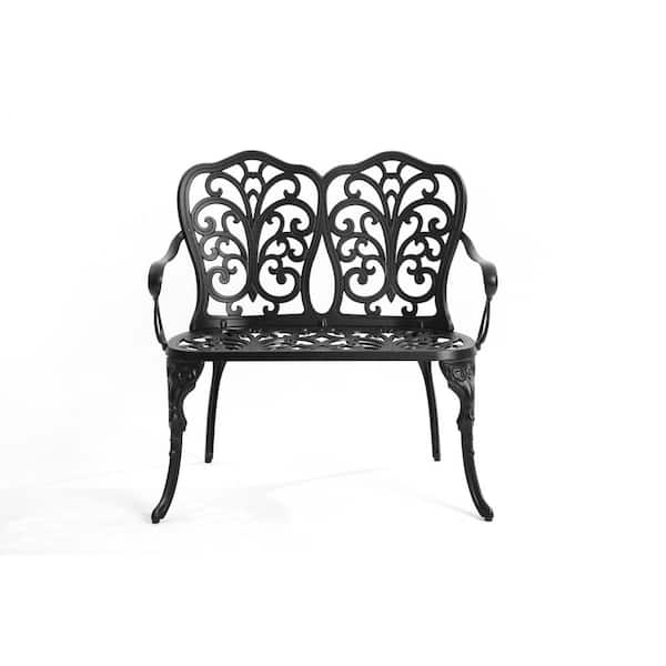 Movisa Black Aluminum Outdoor All-Weather Bench