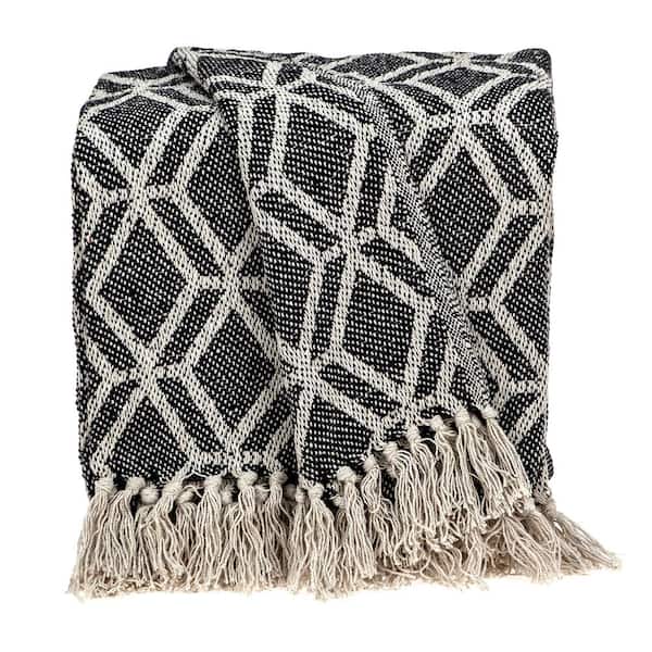 Kat Casual Beige Cotton 52 in. x 67 in. Woven Handloom Throw Blanket