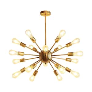 18-Light Indoor Brass Mid-Century Modern Sputnik Chandelier Linear Pendant Light