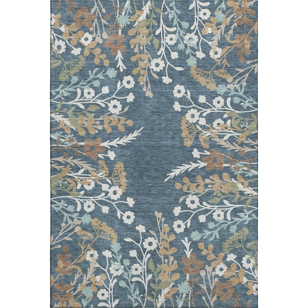 Mayfield Premium Machine Washable Abstract AMF2334 Denim 8 ft. x 10 ft. Area Rug