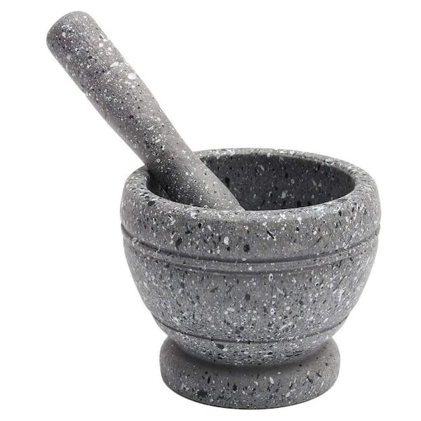 Granite Texture Resin Mortar and Pestle Set Kitchen Stone Grinder Bowl for Mixing Herbs Spices Food Prep