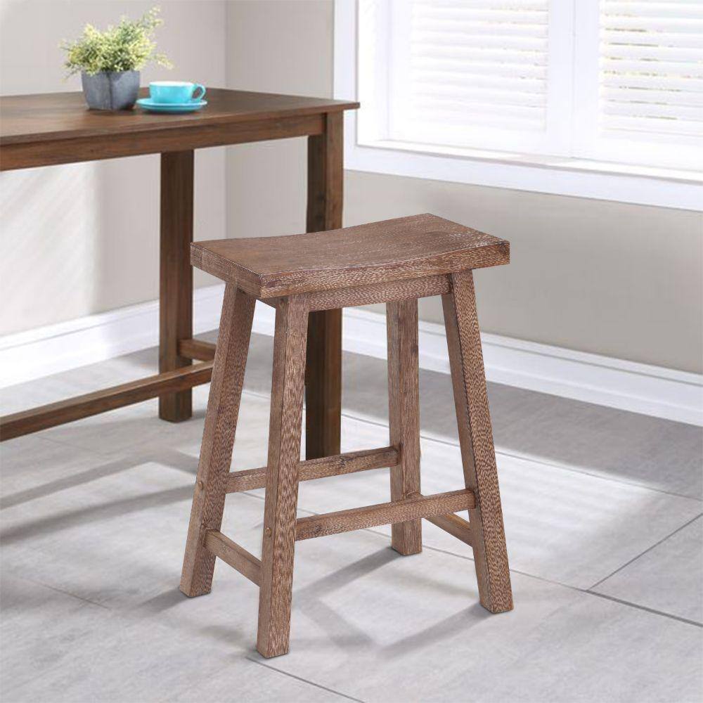 Gray Backless Saddle Style Wooden Counter Stool