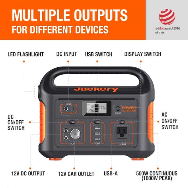 Jackery 500-Watt Continuous/100-Watt Peak Output Power Station Explorer 550 Push Button Start Battery Generator for Outdoors