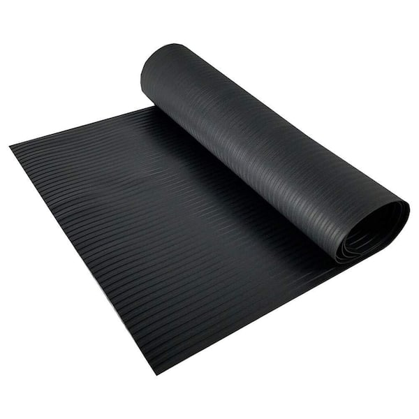 Resilia Black Plastic Floor Runner/Protector - Embossed Wide Rib Pattern 27 in. Wide x 6 ft. Long