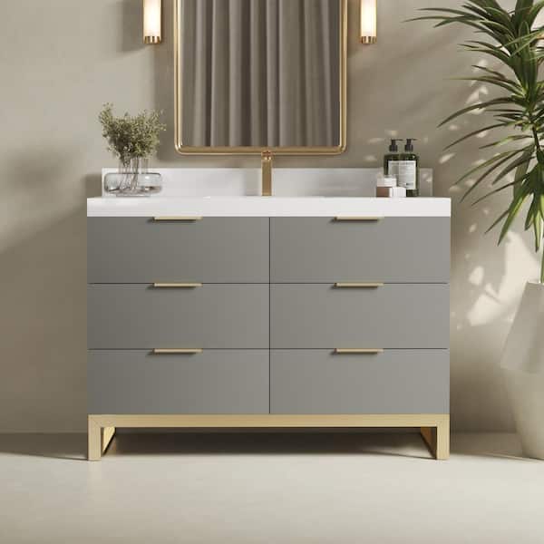 Urban Woodcraft Haldon 48 in. W x 22 in. D x 33.5 in. H Single Bath Vanity in Gray with White Quartz Counter Top with White Basin