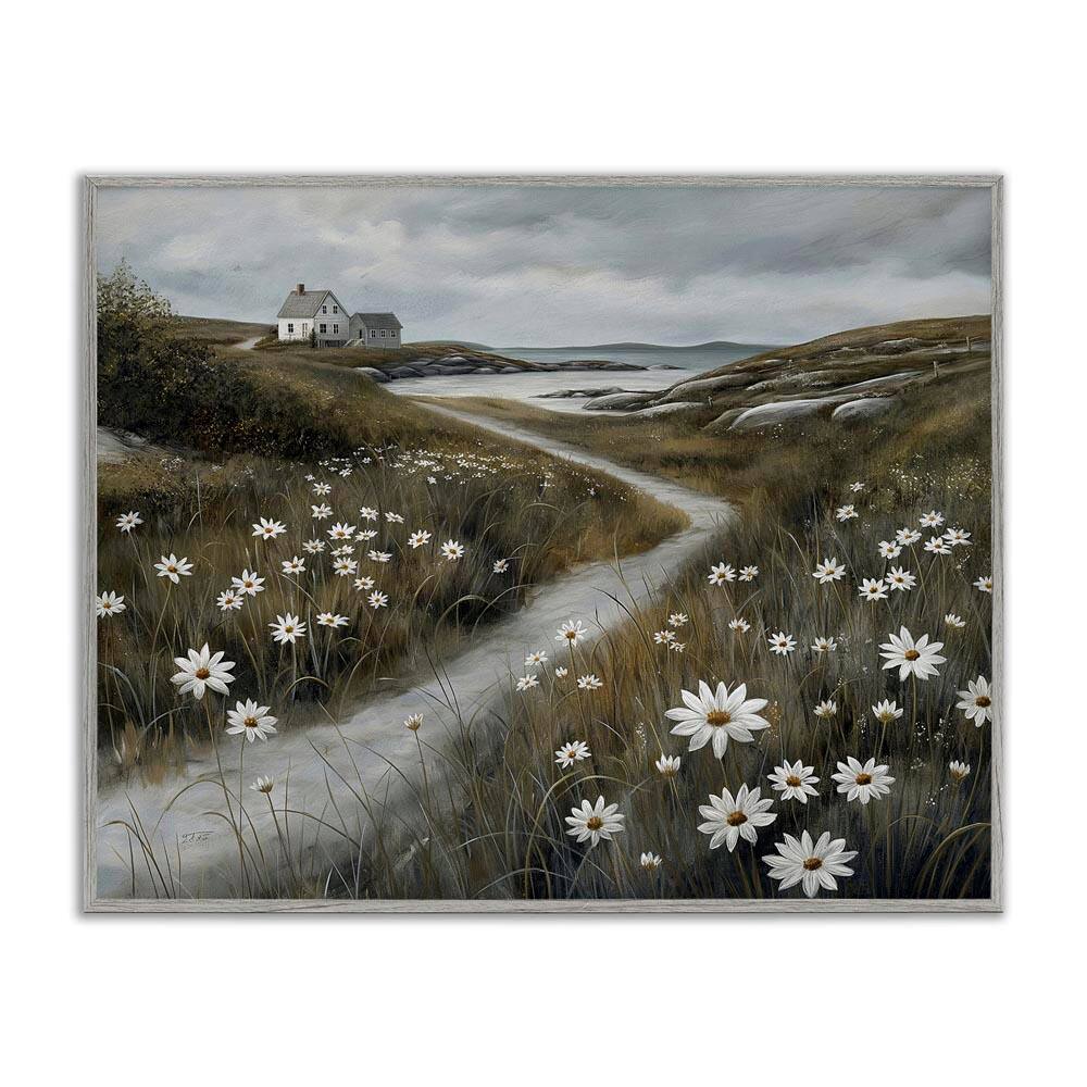 Serene Coastal Cottage Path by Imagine It Images Gray Framed Nature Giclee Art Print 16 in. x 20 in. price history on PriceWatchPro