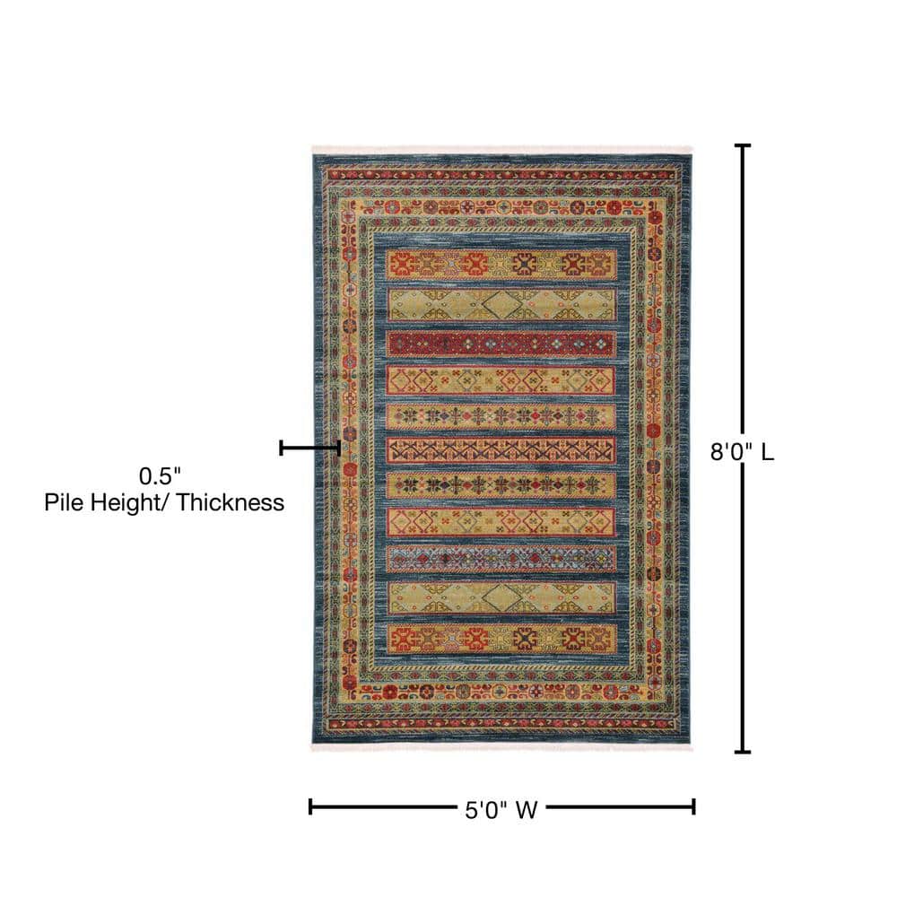 Blue Geometric Easy Care Stain-Resistant Synthetic Rug 5'1" x 8'