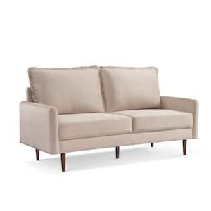 Modern Cambered 69 in. Round Arm Velvet Polyester Modern Straight Sofa in Beige