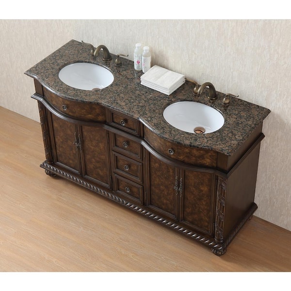 Amelia 60 in. W x 22 in. D x 36 in. H Double Sink Vanity in Antique Brown with Baltic Brown Granite Top