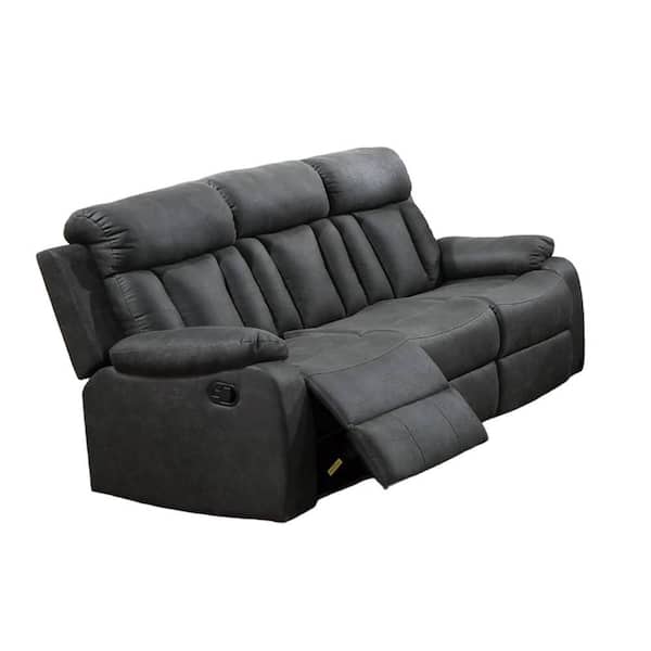 Benjara Corie 83 in. Straight Arm Polyester Rectangle Sofa in Charcoal Gray