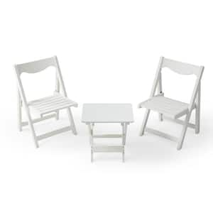 3-Piece Plastic Outdoor Bistro Set with Foldable Small Rectangular Table&2-Chairs for Patios, Balconies, Garden in White