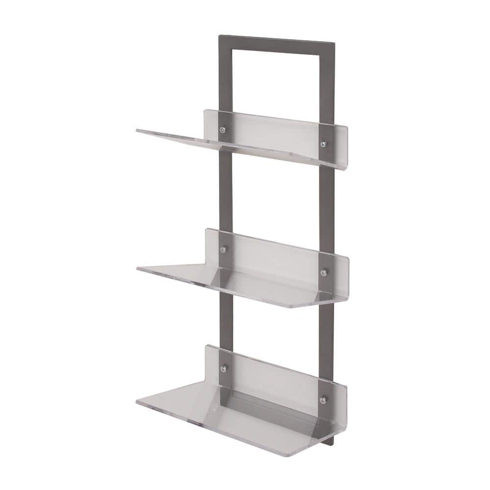 Sleek Gray Iron and Acrylic Floating Wall Shelf, 32" x 12"