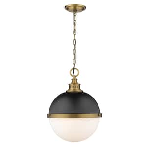 2-Light Matte Black Plus Factory Bronze Pendant with Opal Etched Glass Shades