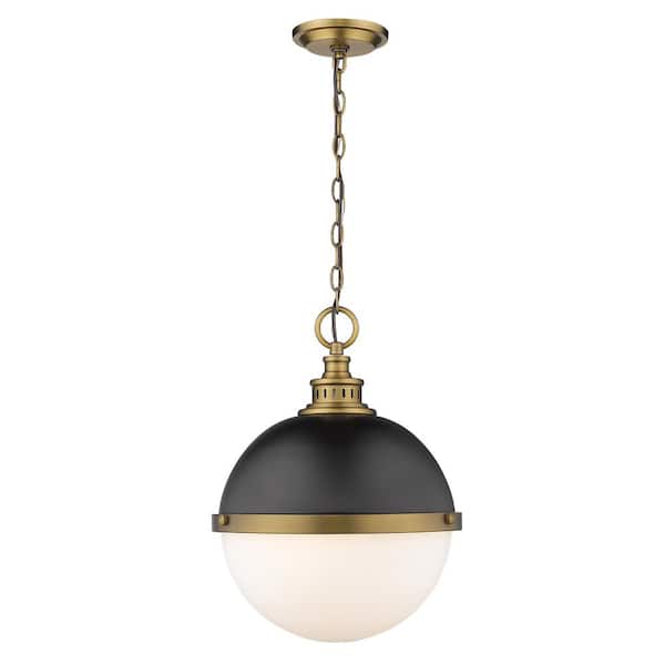 Unbranded 2-Light Matte Black Plus Factory Bronze Pendant with Opal Etched Glass Shades