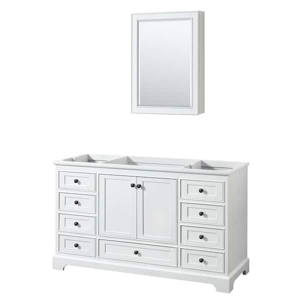 Wyndham Collection Deborah 59.25 in. W x 21.5 in. D x 34.25 in. H Single Bath Vanity Cabinet without Top in White with Med Cab Mirror