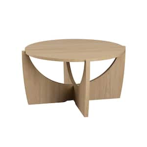 28 in. Coastal Oak Round Wood Modern Coffee Table with Intersecting Legs