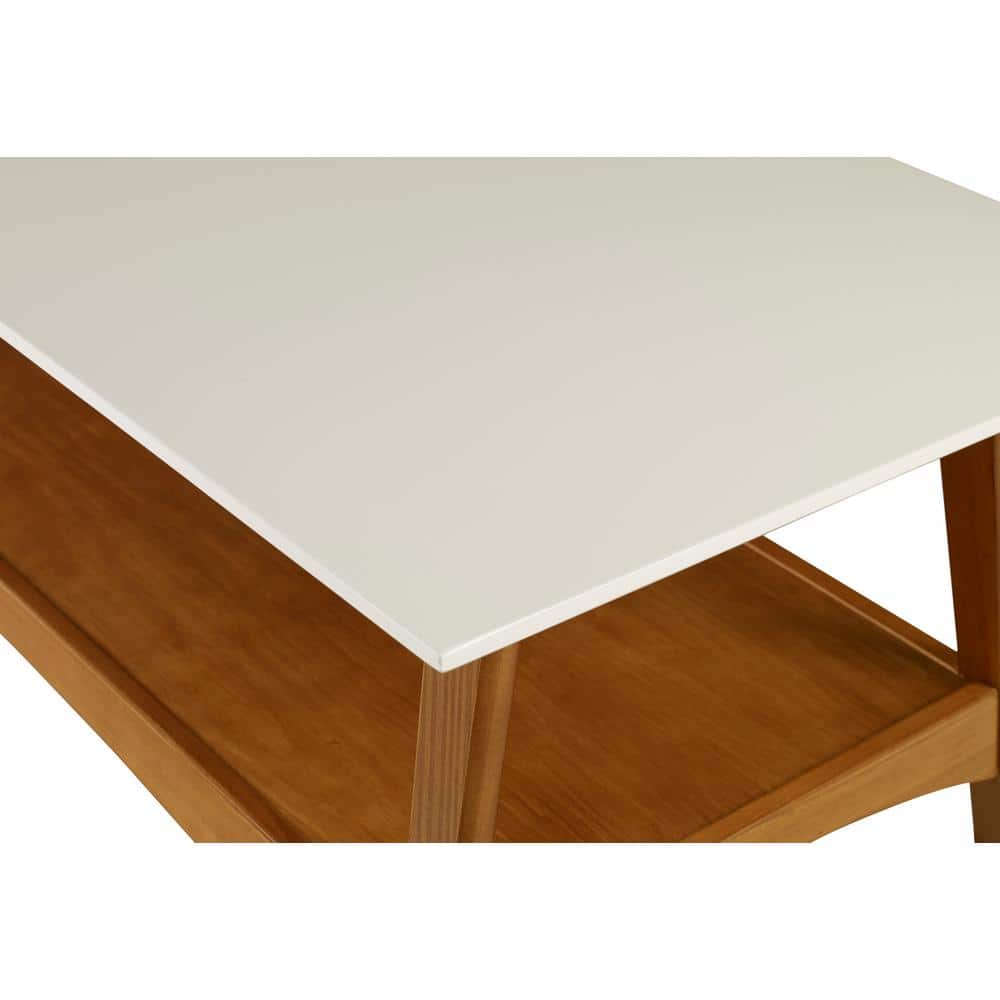 Mid-Century Modern Rectangular Coffee Table with Storage in Castanho & White