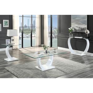 Tafthall 3-Piece 50 in. Glossy White Rectangle Glass Coffee Table Set