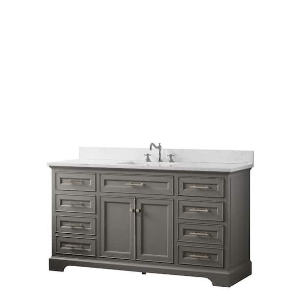 Thompson 60 in. W x 22 in. D Bath Vanity in Gray with Engineered Stone Vanity Top in Carrara White with White Sink