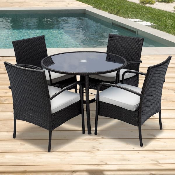 Synthetic Wicker Patio Dining Set, Round Resin Wicker Outdoor Dining Table