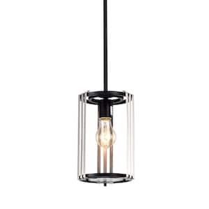1-Light Black and Brushed Nickel Pendant Light Modern Pendant with Verre Strie Glass