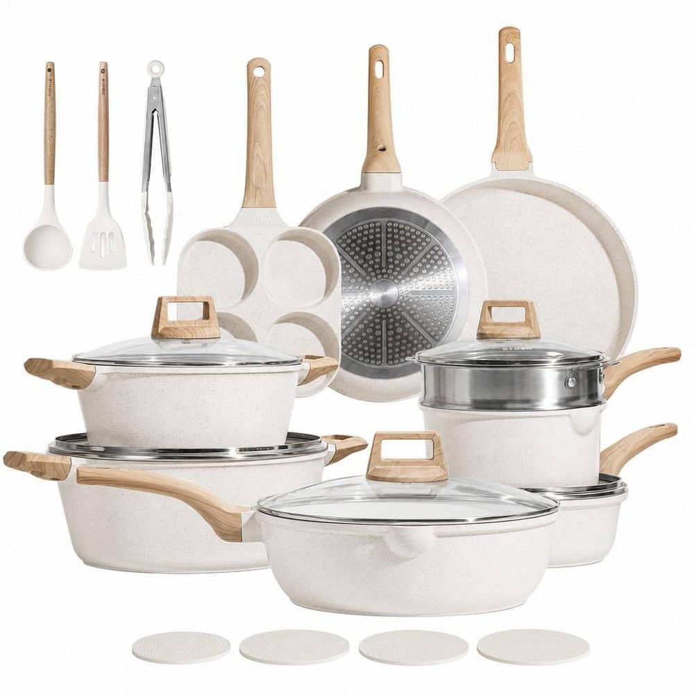 Numhew 21-Piece Cream White Die-Cast Aluminum Nonstick Cookware