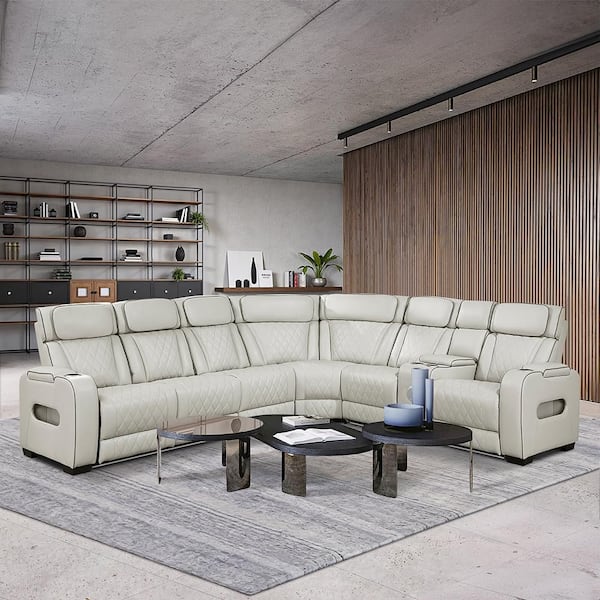 Sofá Capitonê Lazzara Clumber 128 in. Pillow Top Arm Faux Leather 3-Piece Power