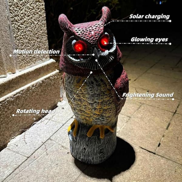 Hand-Painted PE Solar Powered Owl Statue Decoys with Motion Sensor