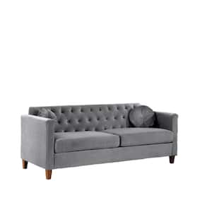 Lory 79.5 in. Gray Velvet 3-Seater Lawson Sofa with Square Arms