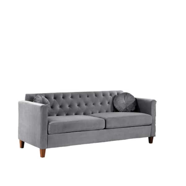 US Pride Furniture Lory 79.5 in. W Square Arms Velvet 3-Seats Straight Lawson Sofa with in Gray