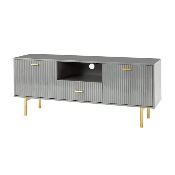 JAYDEN CREATION Idacio 57.7 in. W Grey TV Stand for TVs up to 65 in. with Drawer