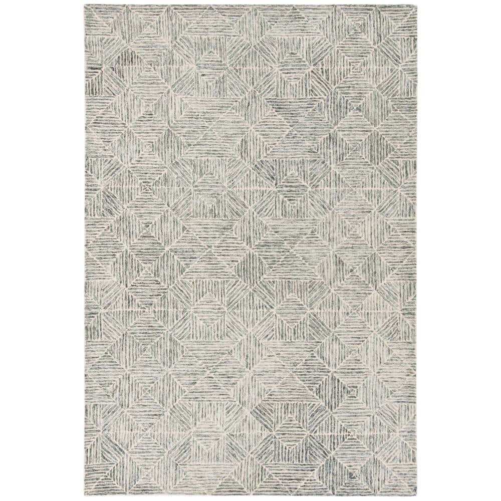 Handmade Light Green Wool and Viscose Geometric Area Rug