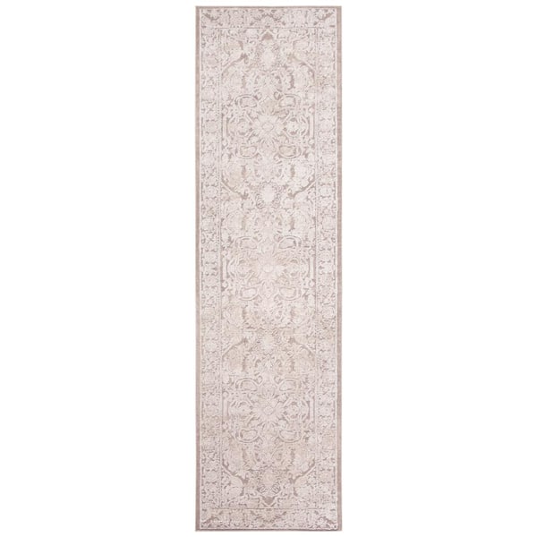 Reflection Beige/Cream 2 ft. x 14 ft. Border Floral Runner Rug
