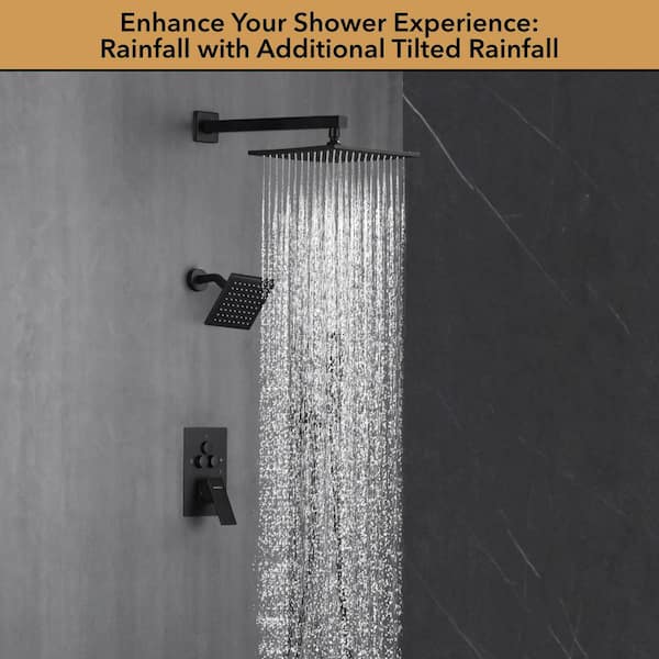 Luxury Single Handle 2-Spray Shower Faucet 1.8 GPM with 10 in. Rainfall Head and Pressure Balance Valve in Matte Black