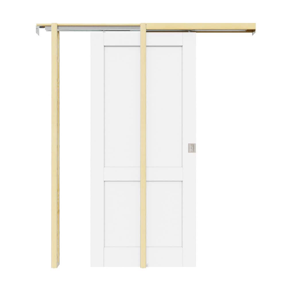 36 in. x 80 in. Paneled 2-Lite White Primed Wood Sliding Pocket Door with Hardware Kit (Soft Close and Silver Lock Incl) price history on PriceWatchPro