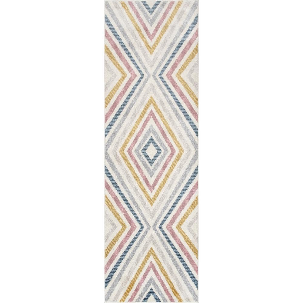 Neveah Beige Geometric Chevron Runner Rug, 2' 8" x 8'