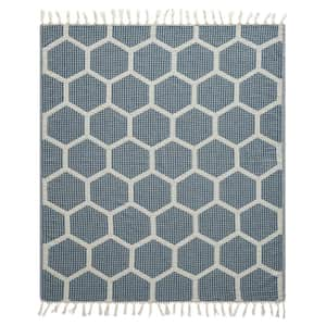 Avelyn Blue/Cream Geometric Farmhouse Organic Turkish Cotton Throw Blanket