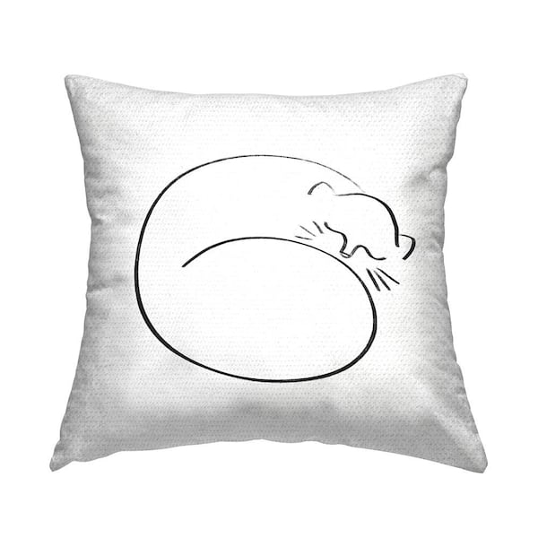 Stupell Industries Sleeping Cat Line Doodle White Square Outdoor Throw Pillow
