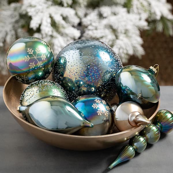 Northlight Blue & Green Peacock Ball & Figural Glass Ornaments, 3