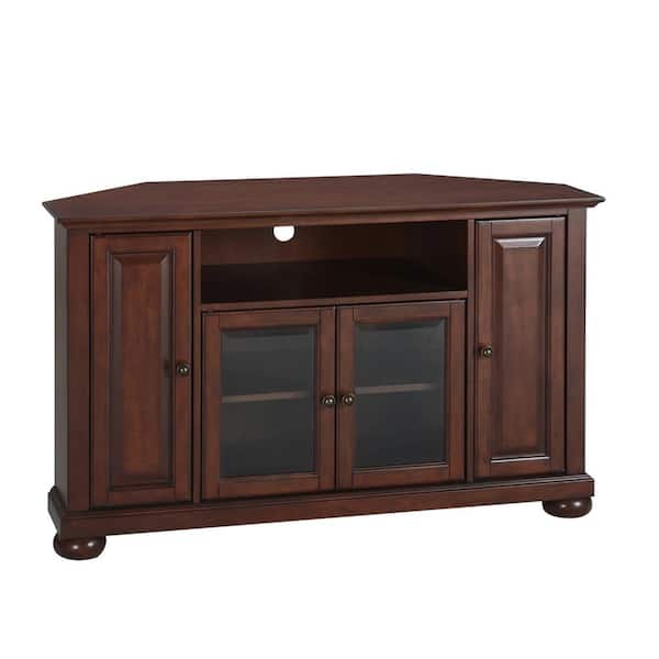 CROSLEY FURNITURE Alexandria 48 in. Mahogany Wood Corner TV Stand Fits TVs Up to 52 in. with Storage Doors